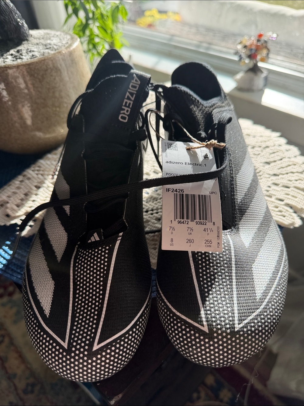 adidas Youth/Mens Adizero Electric.1 Black and White Racing Shoes